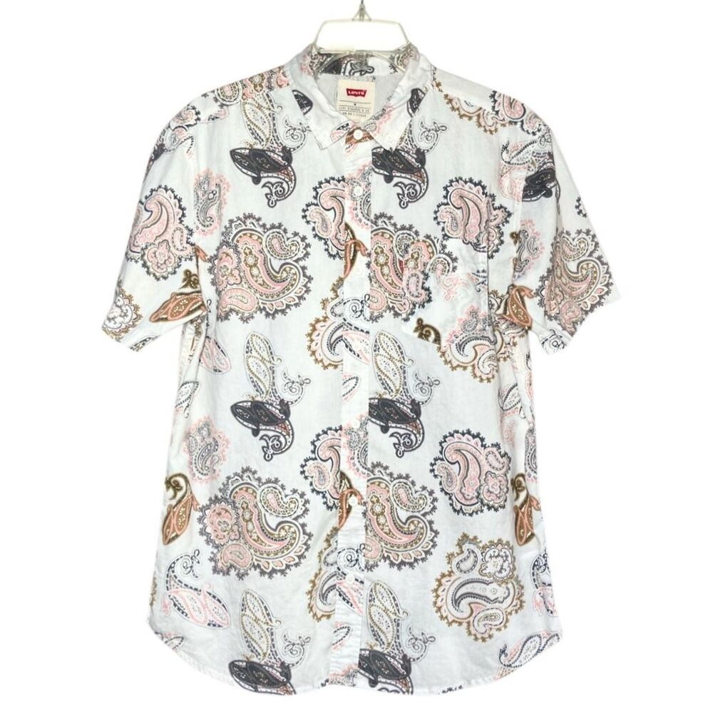 Levi’s Paisley Short Sleeve Button Down in White/Pink/Grey/Brown Men’s M